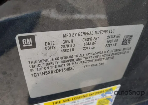 2013 Chevrolet Malibu 1Lz z USA, uszkodzony, nr VIN 1G11H5SA2DF134830